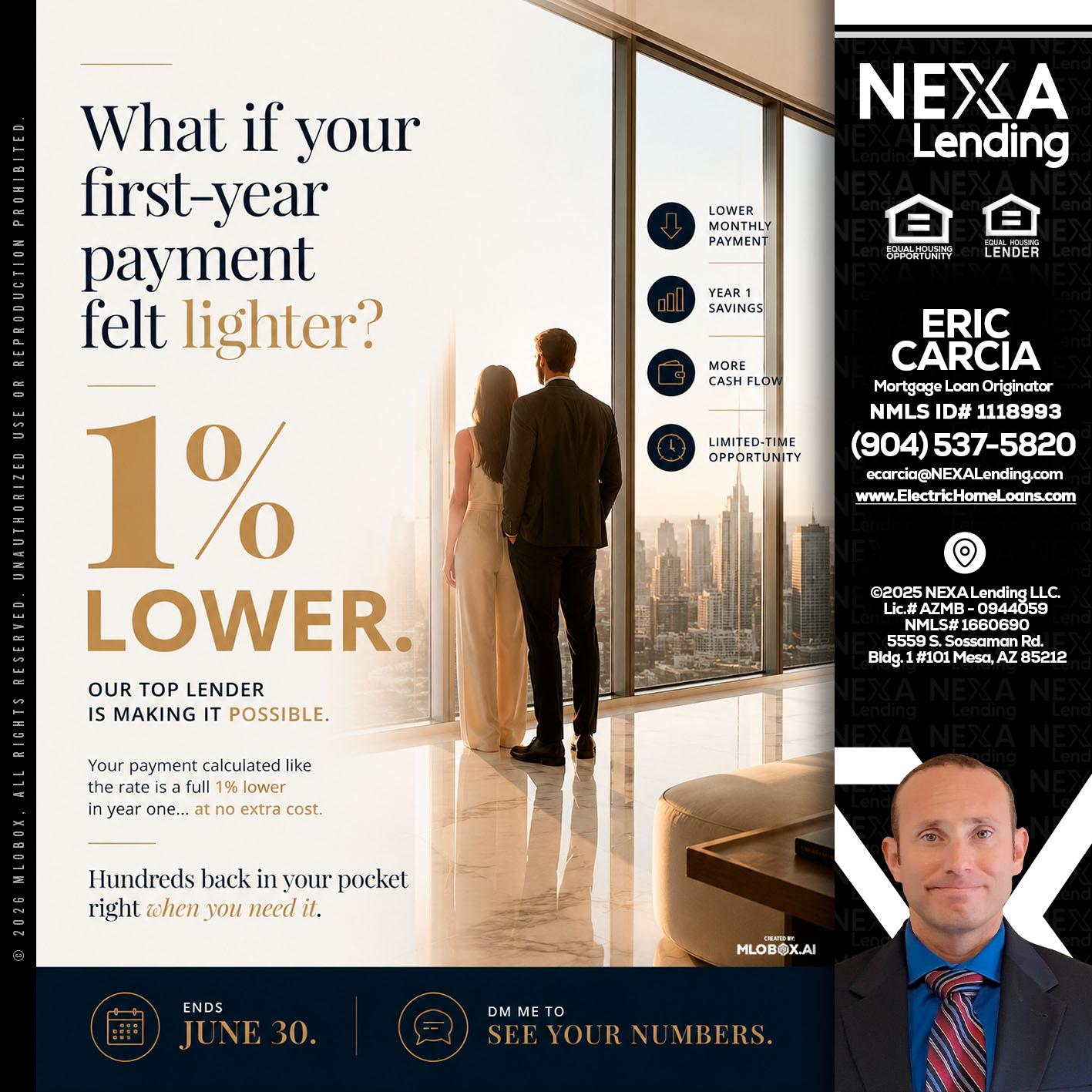 1% lower - Eric Carcia -Mortgage Loan Originator