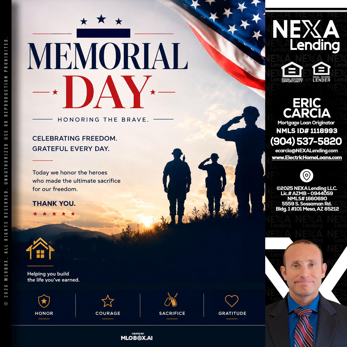 MEMORIAL DAY - Eric Carcia -Mortgage Loan Originator
