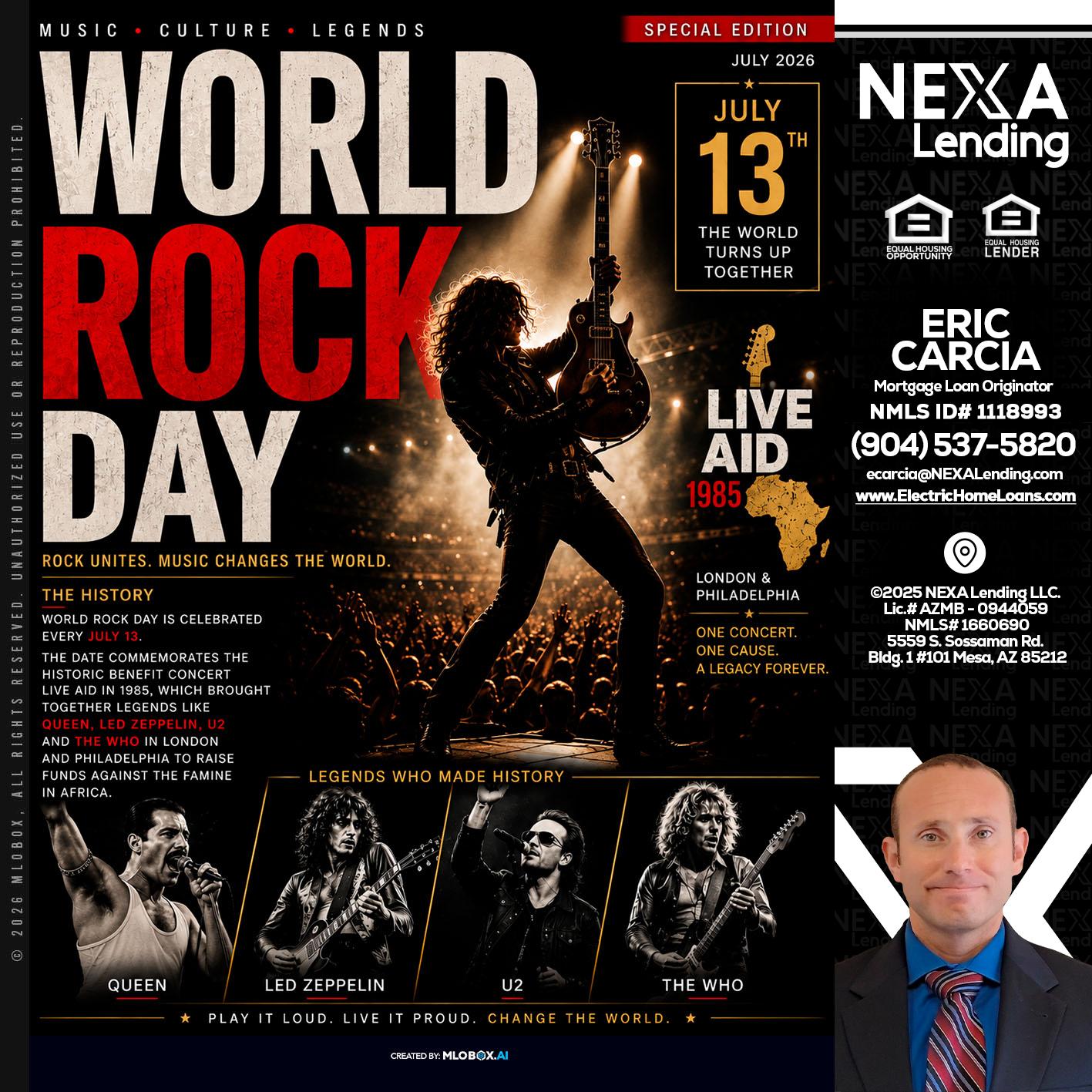 WORLD ROCK MUSIC DAY - Eric Carcia -Mortgage Loan Originator